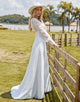 Elegant V-Neck Back Hollow Wedding Dress 2025 with Lace Long Sleeve