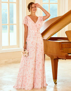Blush Flower Print Bridesmaid Dress