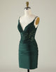 Spaghetti Straps Dark Green Corset Party Dress with Beading
