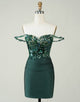 Off the Shoulder Sheath Dark Green Short Homecoming Dress with Appliques