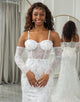 Ivory Mermaid Spaghetti Straps Lace Chapel Train Sparkly Bridal Dresses With Slit