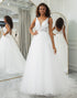 A Line Lace Backless V-Neck Wedding Dress
