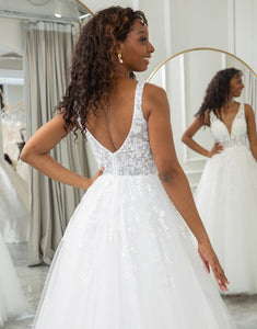 A Line Lace Backless V-Neck Wedding Dress