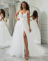 Ivory A Line Lace Backless Wedding Dress Side Split With 3D Appliqued