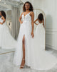 Ivory A Line Lace Backless Wedding Dress Side Split With 3D Appliqued