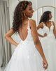 Ivory A Line Lace Backless Wedding Dress Side Split With 3D Appliqued