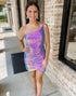 Purple One Shoulder Sequin Cut Out Homecoming Dress