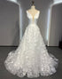 V Neck Open Back A Line Ivory Wedding Dress With Appliques