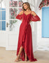 A Line Off the Shoulder Burgundy Long Bridesmaid Dress with Ruffles