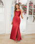 Mermaid Spaghetti Straps Burgundy Long Bridesmaid Dress with Split Front