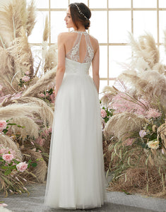 White Halter Neck Wedding Dress