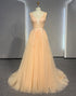 Champagne V Neck A Line Ivory Wedding Dress With Appliques