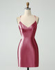 Bodycon Spaghetti Straps Satin Homecoing Dress with Criss Cross Back