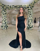 Black Mermaid Glitter One Shoulder Long Prom Dress