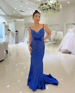 Sparkly Royal Blue Mermaid Long Prom Dress With Slit