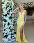 Yellow Mermaid Glitter Long Prom Dress With Split