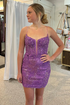 Purple Sequins Lace-Up Back Tight Short Homecoming Dress