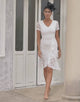 Sheath V Neck White Lace Dress