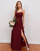 Burgundy Spaghetti Straps Long Bridesmaid Dress with Split