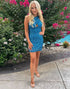 Glitter Halter Turquoise Backless Sequins Tight Homecoming Dress