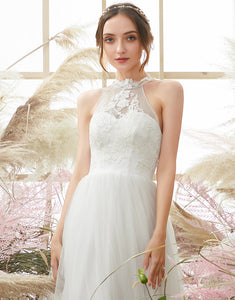 White Halter Neck Wedding Dress