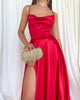 Red Spaghetti Straps A-line Backless Long Prom Dress With Split