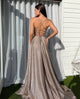 Champagne Glitter Spaghetti Strap A-Line Long Prom Dress