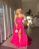 Fuchsia A-line Sequin Long Prom Dress With Slit