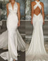 Halter Mermaid White Wedding Dress with Train