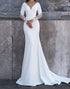 White Mermaid Long Sleeve Sweep Train Wedding Dress with Lace