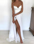 White Spaghetti Straps A Line Wedding Dress with Slit