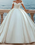 Off the Shoulder Ivory Ruched Ball Gown Wedding Dress