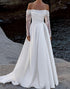 Off the Shoulder A Line Ruched White Wedding Dress with Lace
