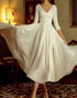 Ivory A Line 3/4 Sleeve V Neck Midi Wedding Dress