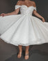 Off the Shoulder Sequins Lace A Line Ivory Wedding Dress