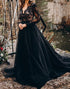 Black Lace Rose A Line Long Sleeve Wedding Dress