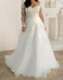 Apricot Ivory A Line Long Sleeve Lace Wedding Dress
