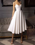 A Line White Spaghetti Straps Midi Wedding Dress