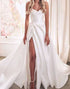Strapless A Line White Wedding Dress with Slit