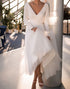 Long Sleeve V-Neck A Line Beaded White Wedding Dress