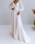 White A Line V-Neck Long Sleeve Wedding Dress