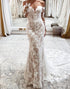 Ivory Apricot Off the Shoulder Mermaid Lace Wedding Dress