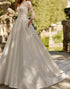 White A Line V-Neck 3/4 Sleeve Wedding Dress with Lace