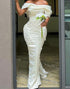 Off the Shoulder White Mermaid Wedding Dress with Sash