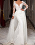 White Mermaid Lace Long Sleeve Wedding Dress with Detachable Train
