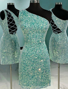 One Shoulder Green Homecoming Dress