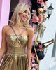 Sparkly Golden A Line Long Prom Dress With Slit