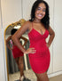 Red Spaghetti Straps Tight Homecoming Dress