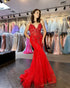 Red Mermaid Backless Long Prom Dress With Applique