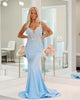 Light Blue Mermaid Long Prom Dress With Appliques